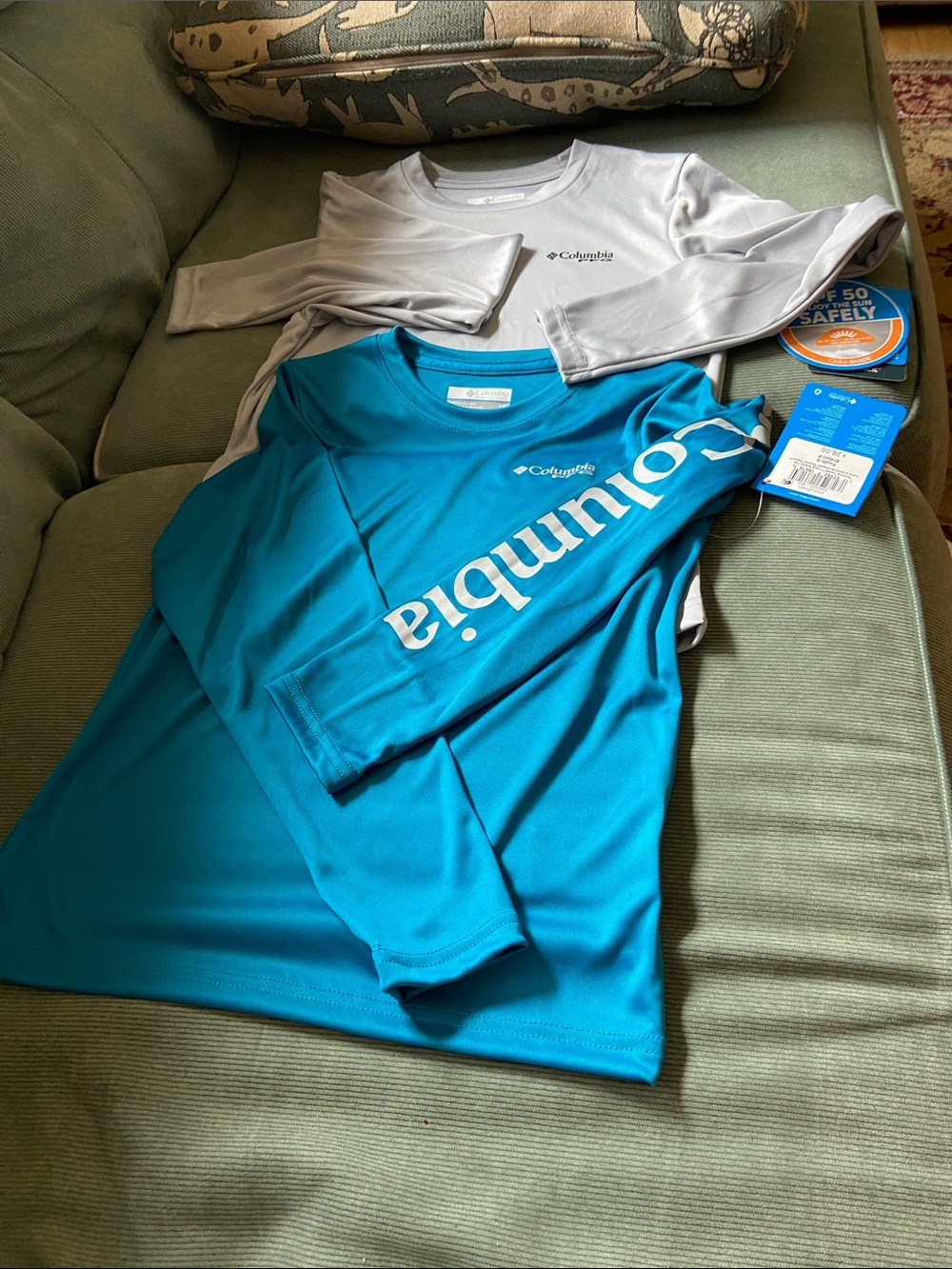 Columbia Teal and Light Gray Long Sleeve Kids Performance Tees